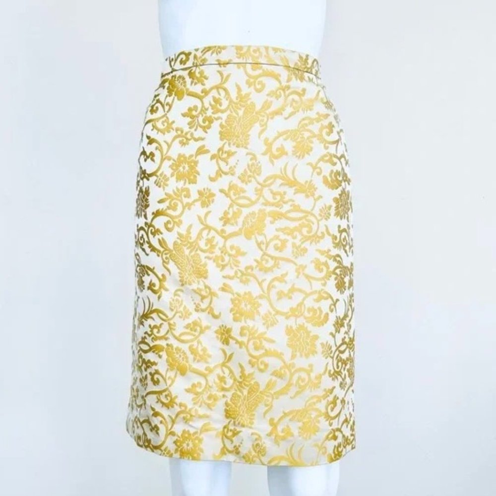 Banana Republic Yellow Silk Brocade Pencil Skirt